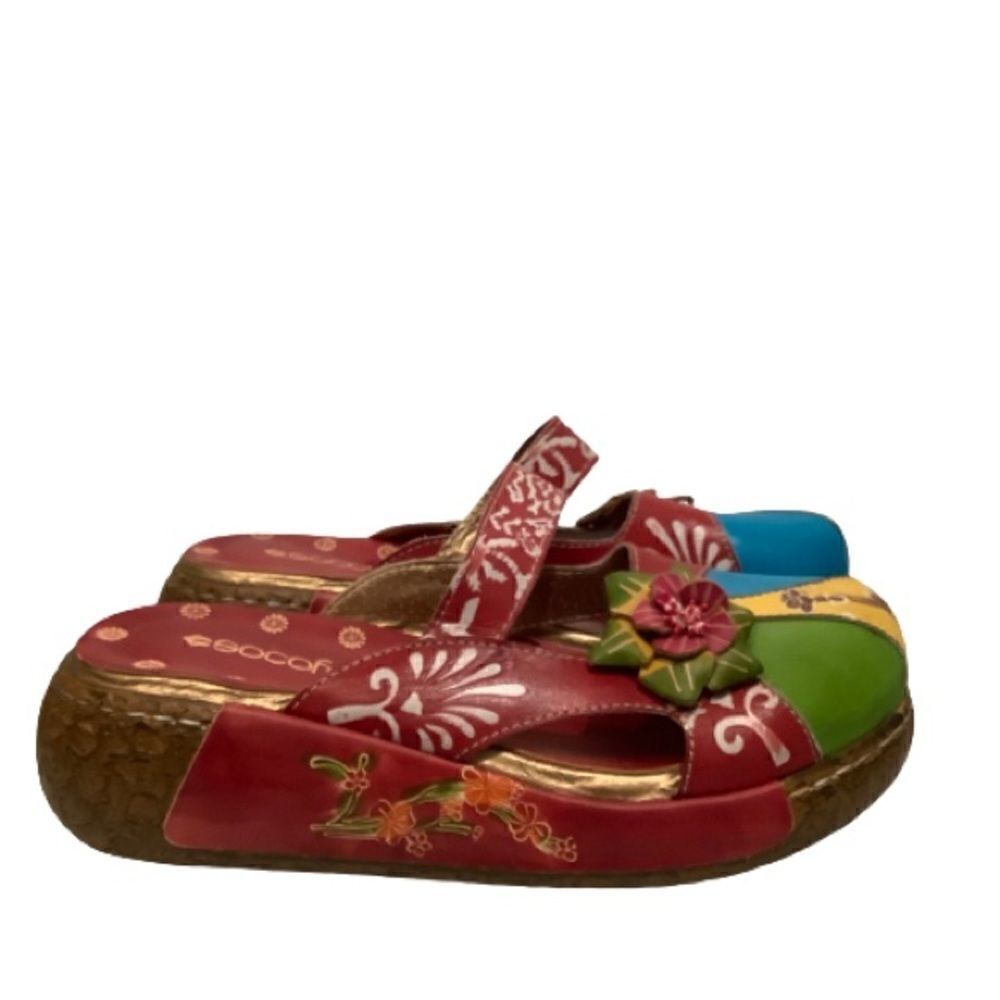 SOCOFY HANDMADE LEATHER BOHO CLOGS, MULES SLIP ON SHOES MULTI COLOURED SZ 40NWOT - Picture 4 of 13